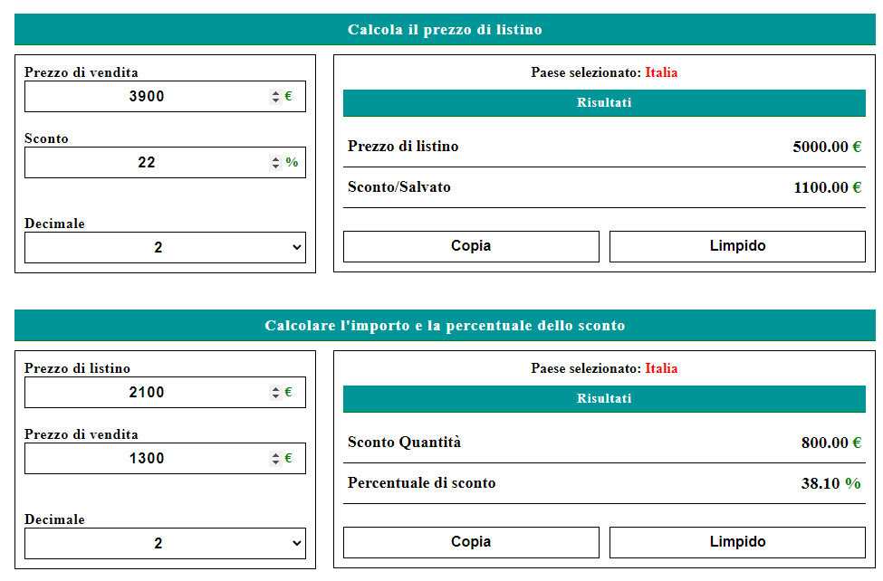 Calcolo Sconto Percentuale